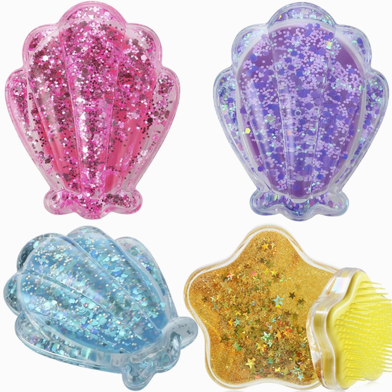 Kids Comb With Flowing Sequins Antistatic Fabric Material Portable Brush Dressing Bath Hair Accessories Girls Products