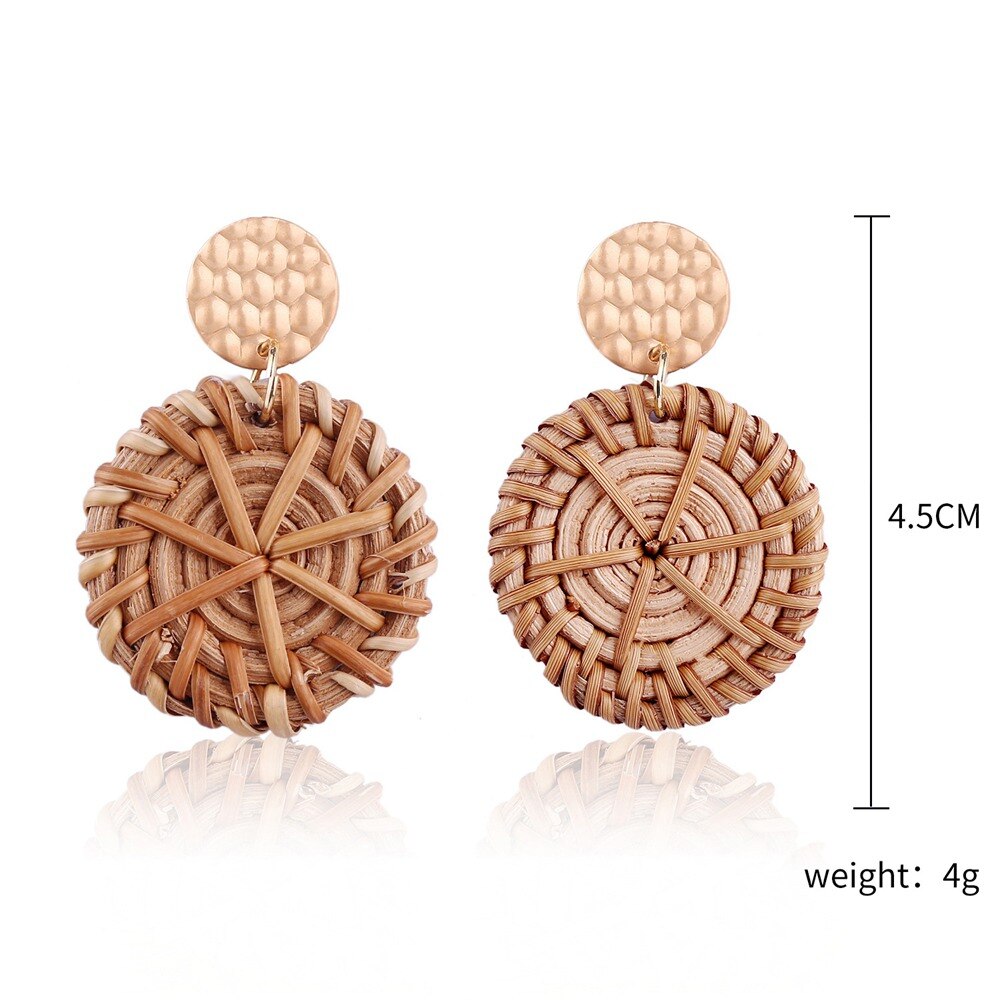 Korean Handmade Bamboo Handmade Earrings, Rattan Vine Knitted Earrings For Wicker Straw Weave Earrings For Women: SP0026