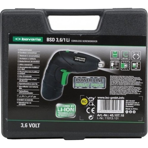 Bawaria Bsd 3.6/1 wkrętarka bezprzewodowa z plastikową torba robić przenoszenia