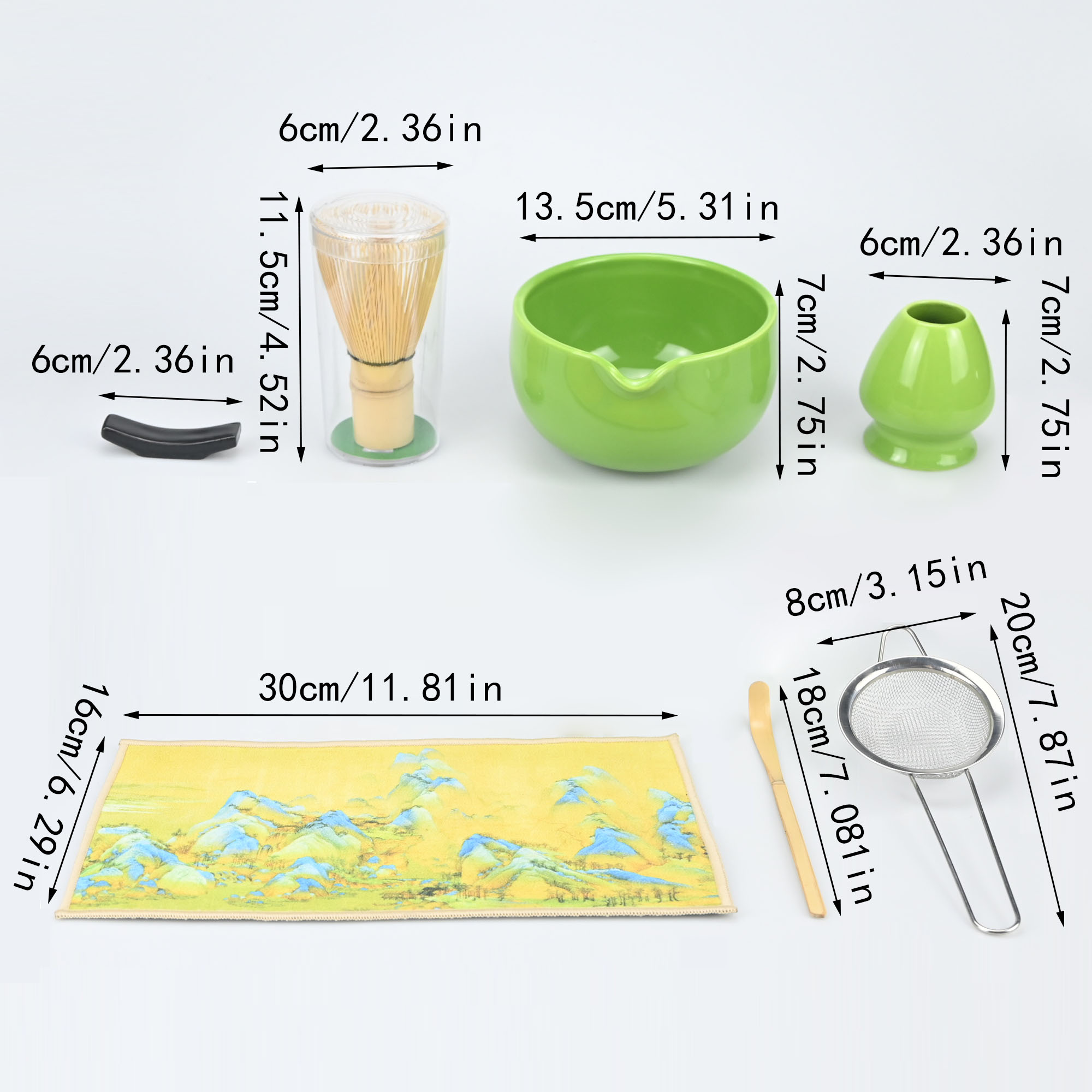 Matcha theeservies, 7-delige Matcha garde set, Matcha starter maken kit, Matcha groene thee garde set met schep, schepsteun, zeef, Whi