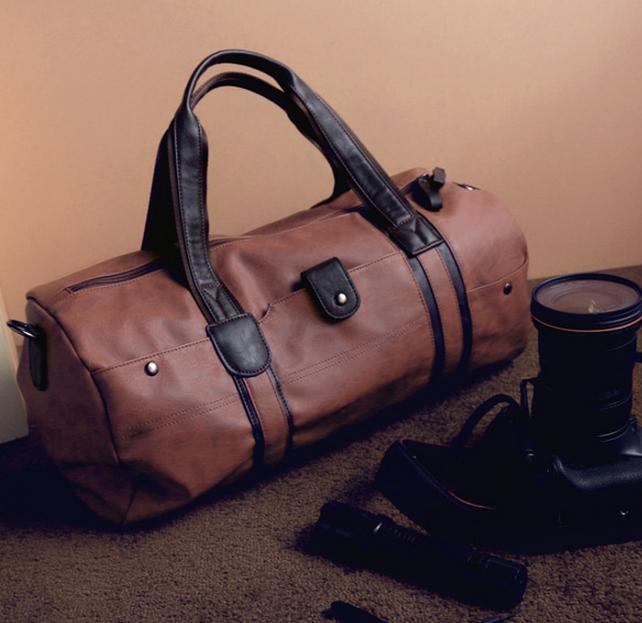 Pu læder mænds rejsetasker afslappet skuldertaske mærke mænd messenger taske håndtaske tote rejsetasker vintage sac de voyage: Brun