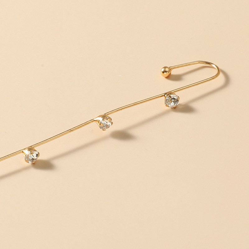 Zircon Piercing Earrings For Women Ear Needle Wrap Crawler Hook Earrings Pearl Cuff Stud Copper Inlaid Earrings 1Pc