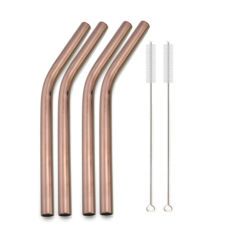Large Wide Reusable Metal Smoothie Straws Reusable Eco-friendly 304 Stainless Steel Boba Bubble Straw for Bar Drinking Accessory: Rose Bent