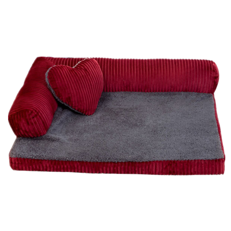 L Vorm Hond Bed Bank Met Hart Kussen Verwisselbare Cover Waterdichte Zachte Slapen Kussen Grote Kat Kussen Puppy Mat Huisdier levert: Wine Red / M