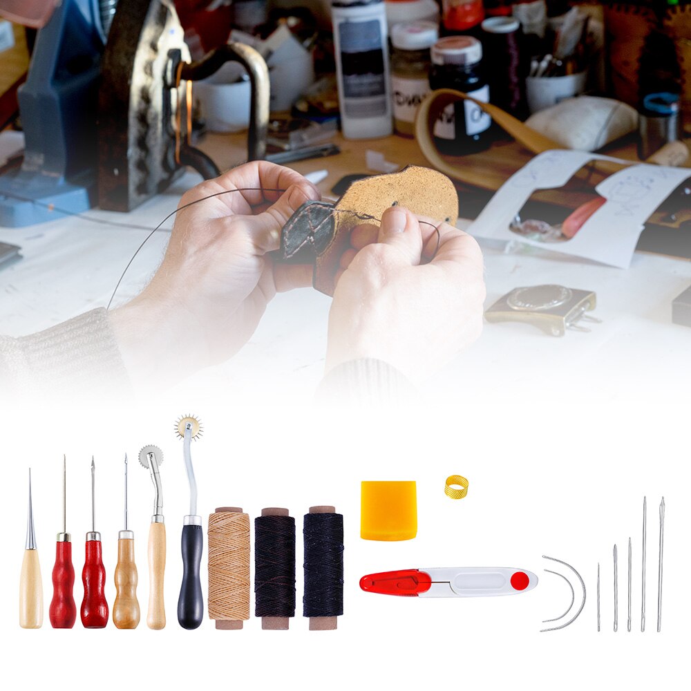 13pcs Hand Sewing Stitching Leather Craft Sewing Punch Tool Kit Set Cutter Carving Working Stitching Leathercraft Tool Sets