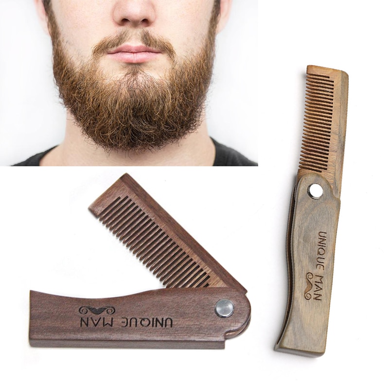 para barba peine hombre cepillo pelo Peine de madera Natural de sándalo para barba, bolsa plegable, cepillo de pelo, barba y bigote, para hombres