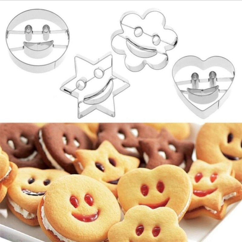 4 Stuk Smiley Rvs Cookie Cutter Biscuit Mold Fondant Cakevorm Bakken Tools Suiker Biscuit Mold