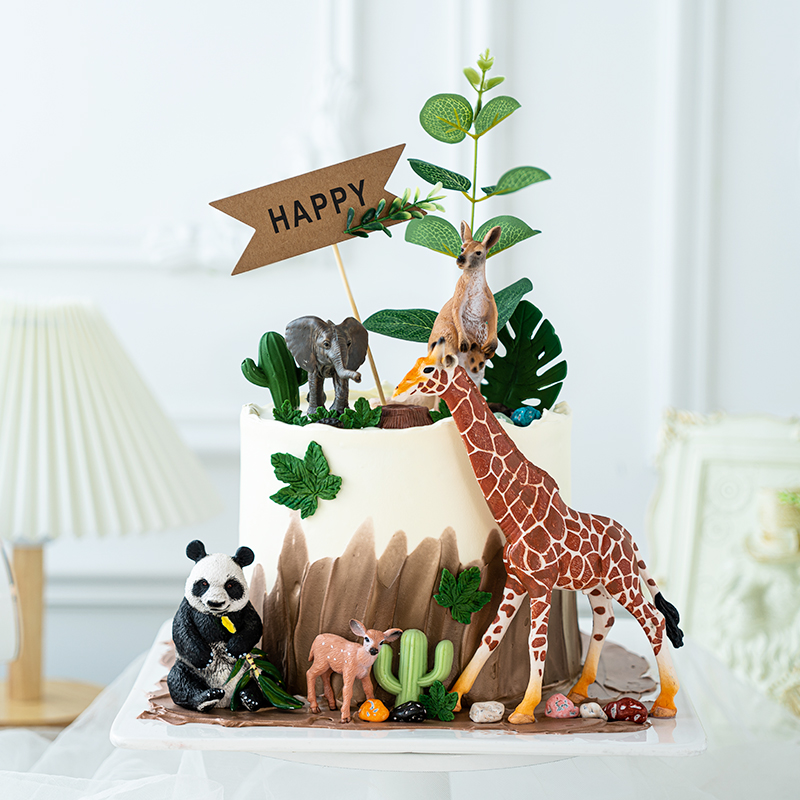 Safari Animals Cake Decor Simulation Elephant Kangaroo Panda Wild One Jungle Safari Cake Topper Happy Birthday Party Decor