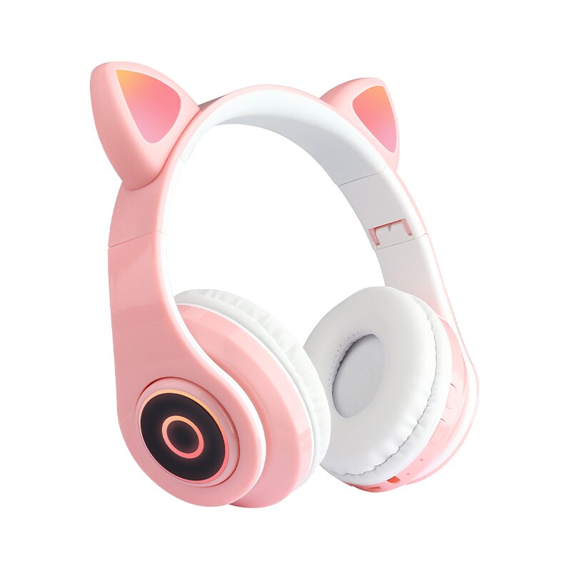 Caridite Bluetooth Headband Headphones - Wireless Hifi Headset with Mic, LED Lights, Memory Foam: Headband Pink