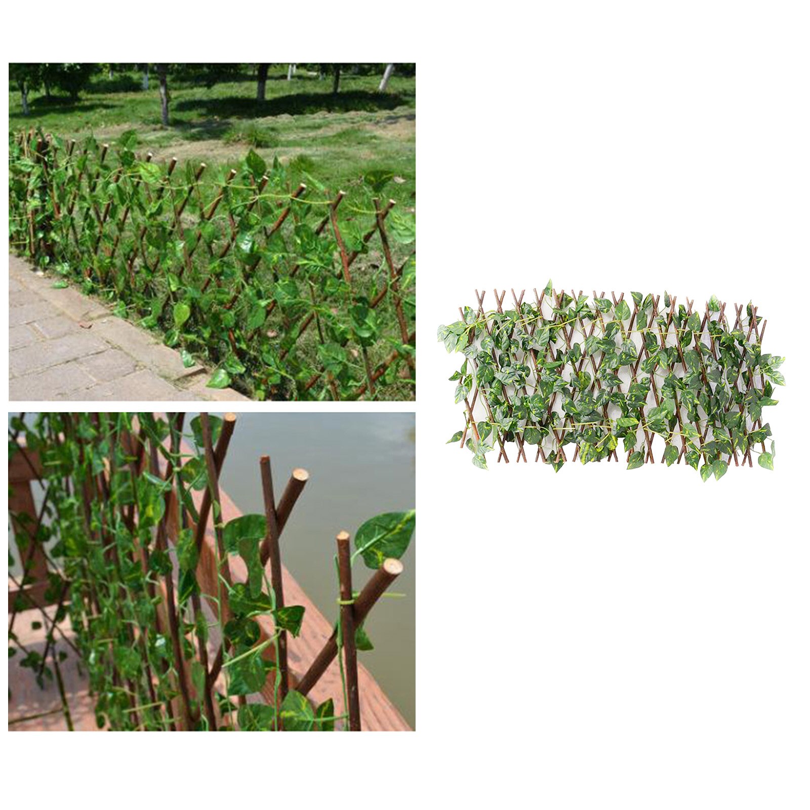 Retractable Garden Fence with Artificial Ivy Leaves Privacy Guard Edging Border Panel Wood Vine Climbing Frame