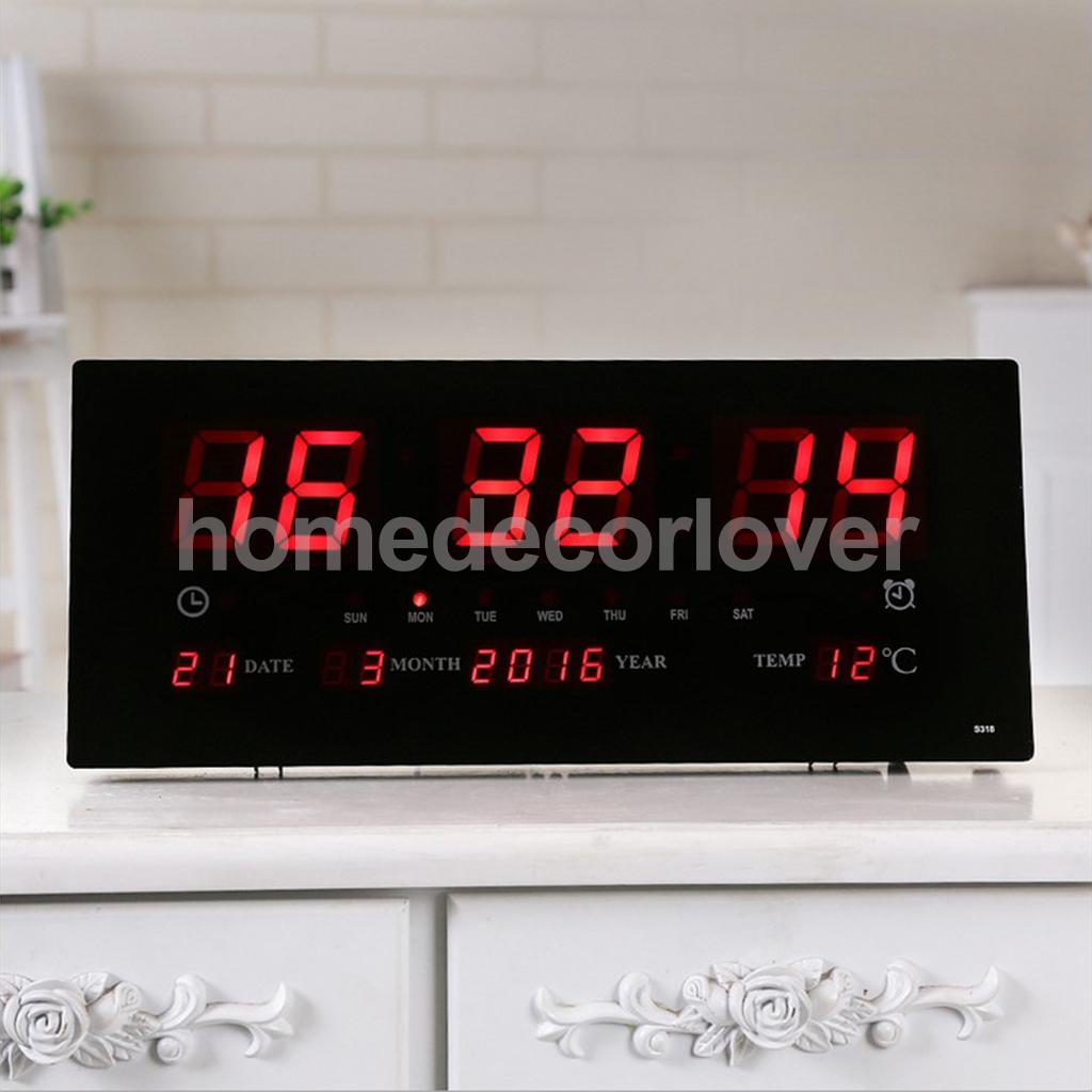 Extra Big Screen LED Office Wall Clock Alarm Clocks 24H Calendar -Time - Days -Week -Year Temperature Meter Projection Clocks EU