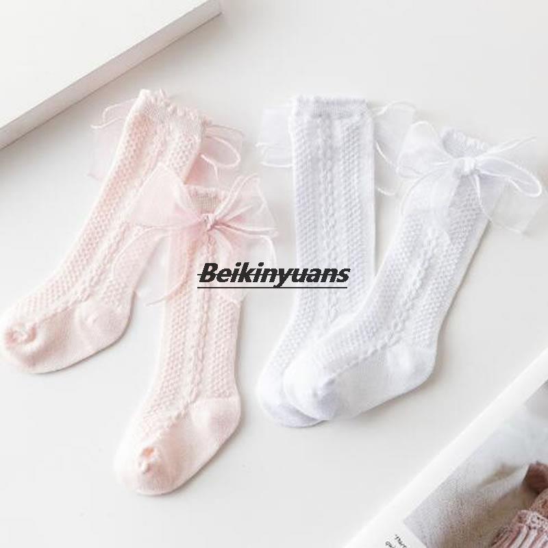 New spring and summer princess Lolita bow baby socks knee-length baby socks white pink socks children sock