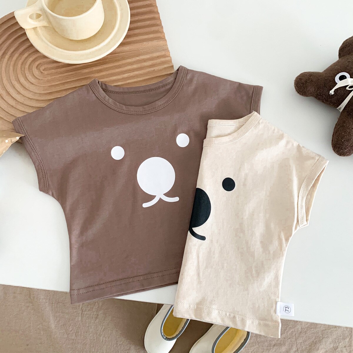 2022 Zomer Baby Cartoon T-shirt Schattige Beer Print Kids Korte Mouwen T-shirts Voor Jongens Meisjes Katoen O-hals tops Baby Tee