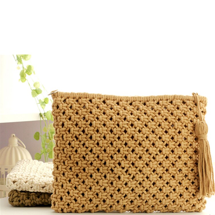 Nationale Stijl Tassen Clutch Hollow Out Stro Handtassen Vintage Rotan Strandtas String Gebreide Kwastje Hand Tote