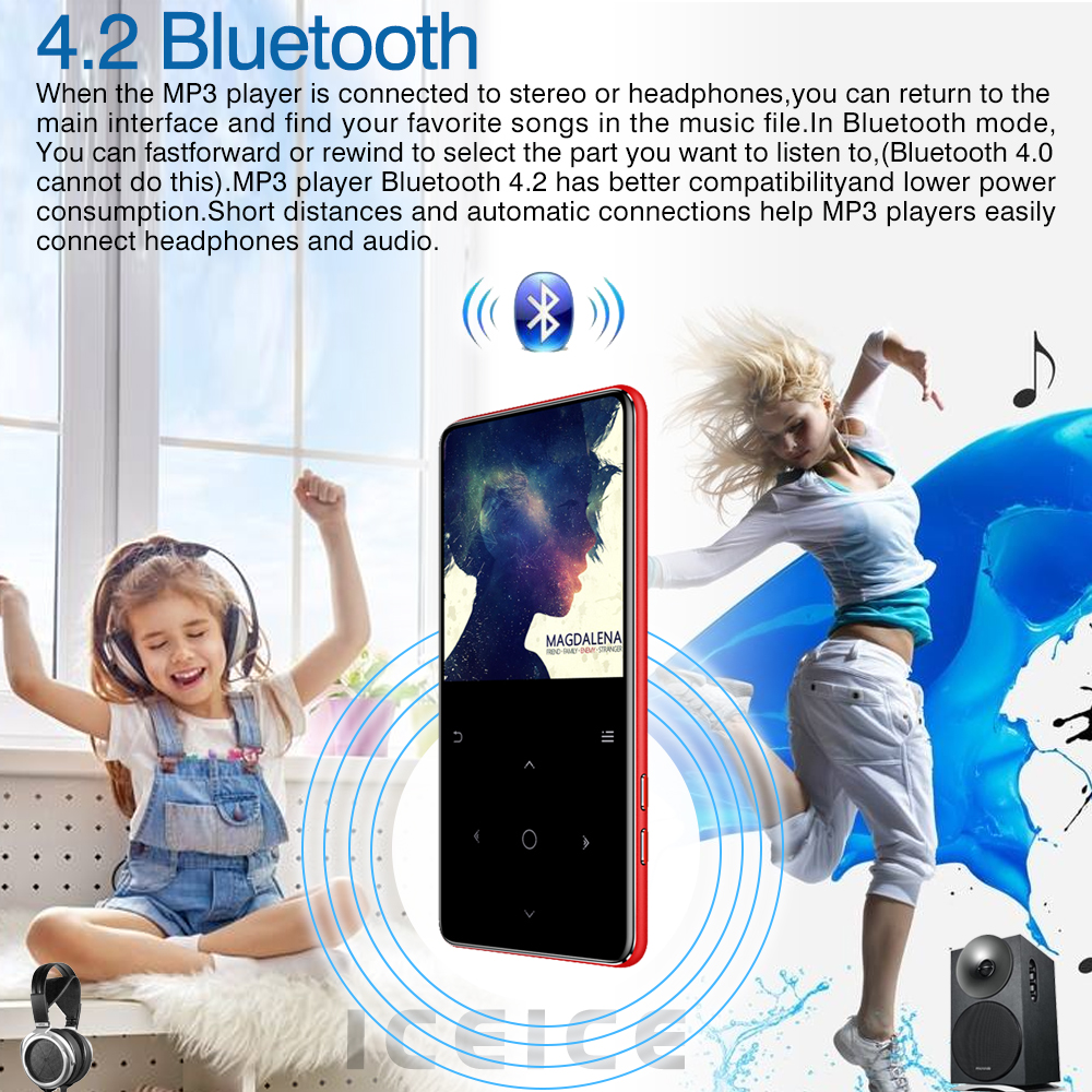 ICEICE MP4 Player with Bluetooth Media Speaker MP3 MP4 Music Player Portable MP 4 Slim 2.4 Screen Touch Keys FM Radio Video Hifi