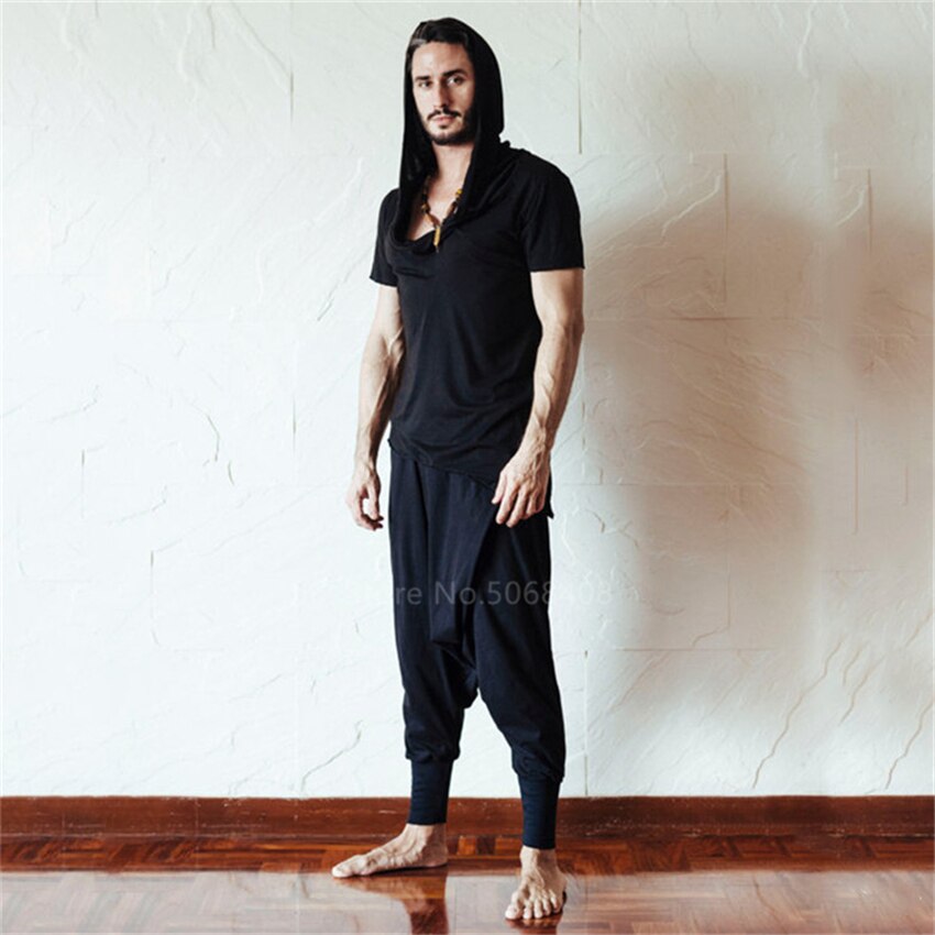 Mann retro middelalder pirat viking haremsbukser tilfeldig løs halloween scene - bukser med vidde ben i skritt solid hip hop streetwear