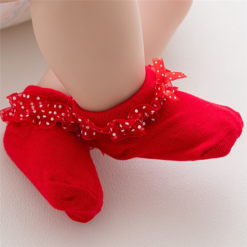 Lace Socks Girls Cotton Cozy Ruffle Frilly Ankle Socks Dots Baby Girl Princess Socks Bow Kids Dress Tutu Socks Photography Props