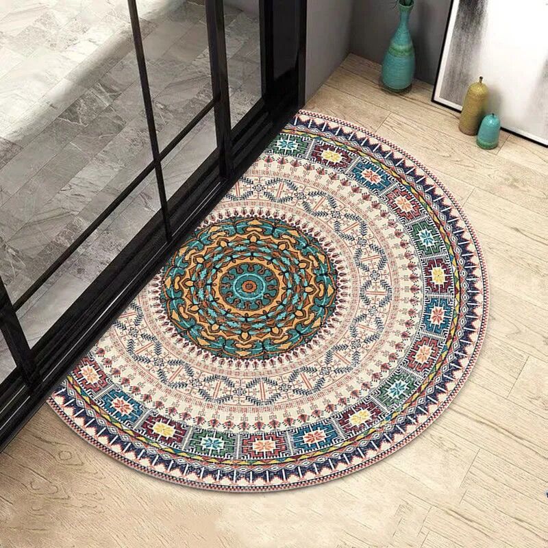 Halfronde Deurmat Rond Vloerkleed Retro Tapijt Voor Woonkamer Spoel Toegangsmat Slaapkamer Keuken Voetmatten Tapis Ingangsmat: 1200mm x 1200mm / Black