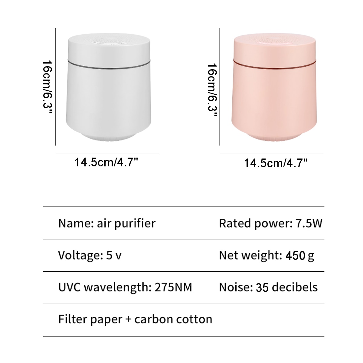 Usb Portable UV Air Purifier Allergies Eliminator Air Cleaner for Dust Pollen Smoke and Pet Dander Purifiers for Home Office