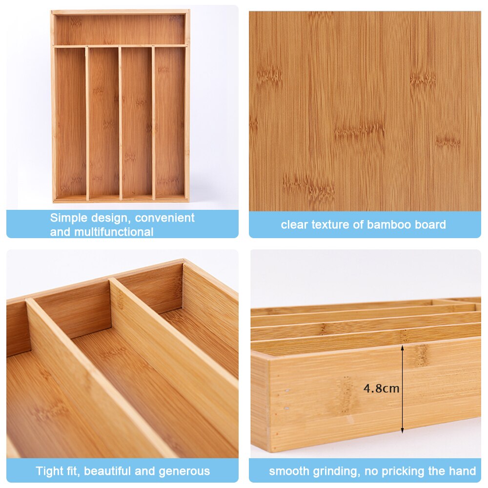 Bamboo Kitchen Drawer Organizer Bamboo Flatware Organizer with 5 Compartments Bamboo Cutlery Tray Utensil Holder Flatware Holde