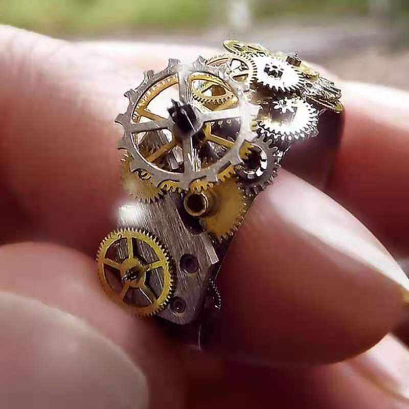 Segredo menino único banhado a ouro precisão mecânica dial anel masculino motorcyclista steampunk festa anel moda jóias presente