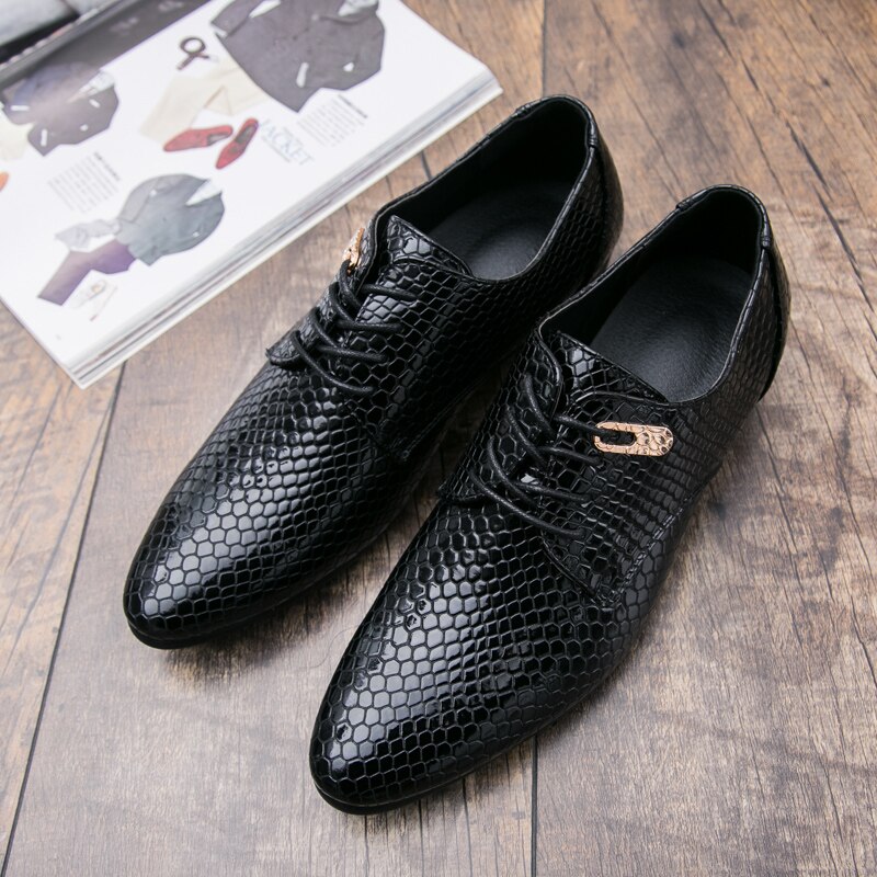 CIMIM Brand Men Pointed Toe Dress Shoes Snake Leather Shoes Men Business Office Casual Shoes Big Size Formal Men Wedding Shoes