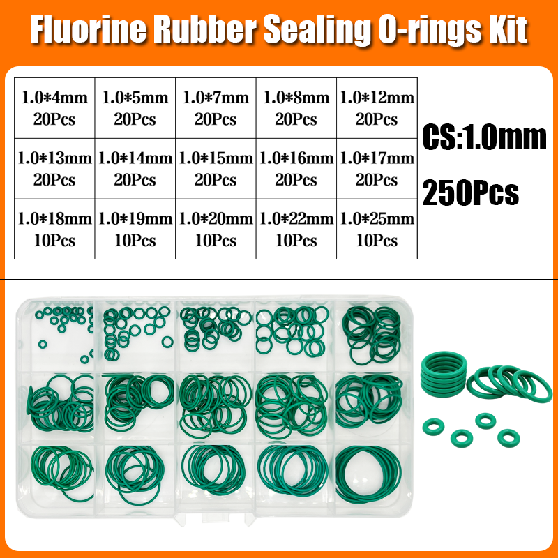 Fkm O Ring Kit Afdichting Pakking Groene Fluor Rubber O-Ring Isolatie Corrosiebestendige Warmte Kraan Loodgieterswerk Auto Pakking: Grey