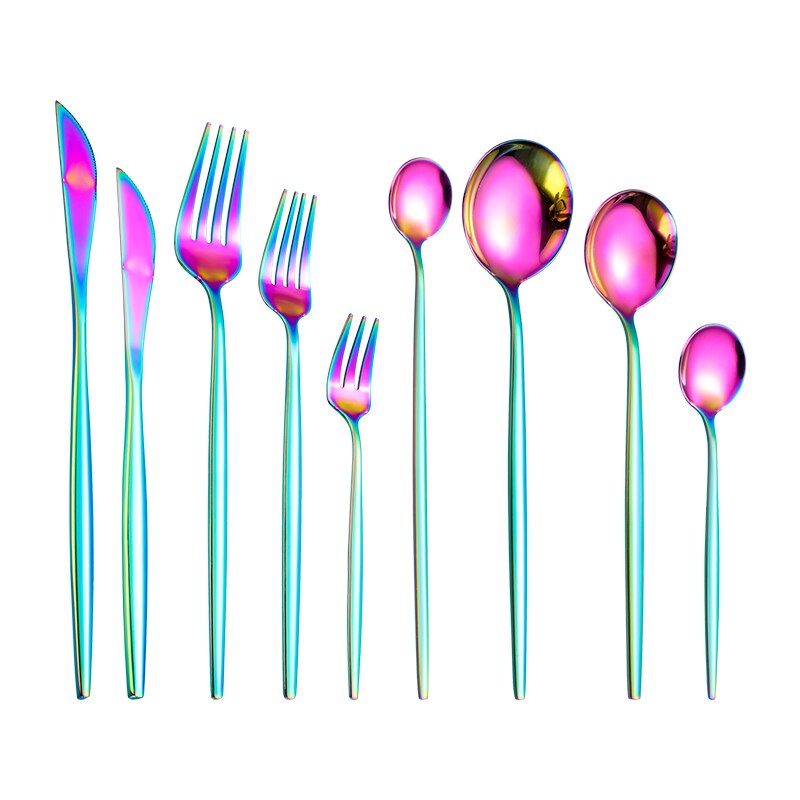 Dinnerware Rainbow Silverware Cutlery Set 304 Stainless Steel Luxury Flatware Home Fork Spoon Knife Kitchen Dinner Set