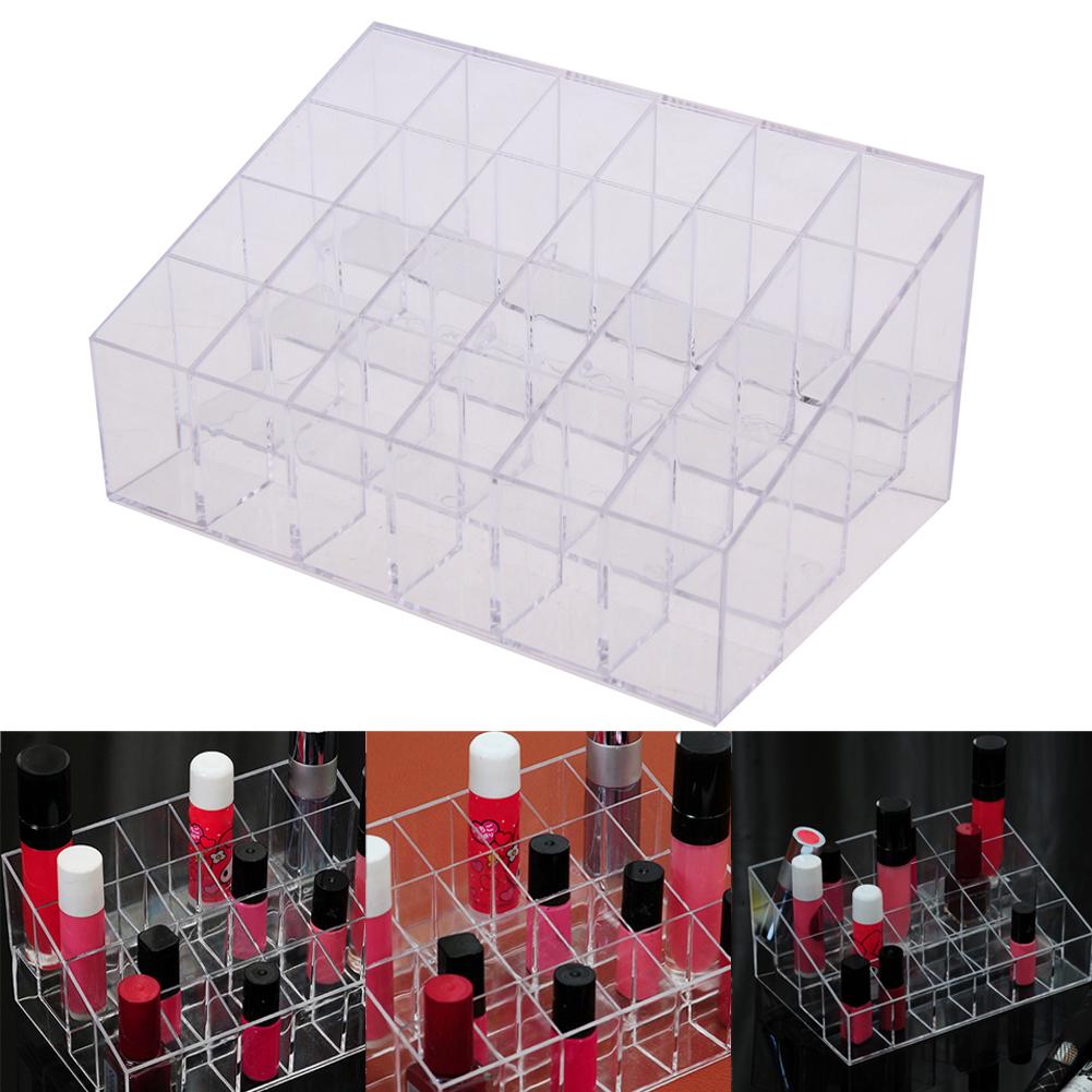24 Cosmetic Jewelry Organizer Box Lipstick stand Clear Acrylic Makeup Holder Display Stand Storag Container Case