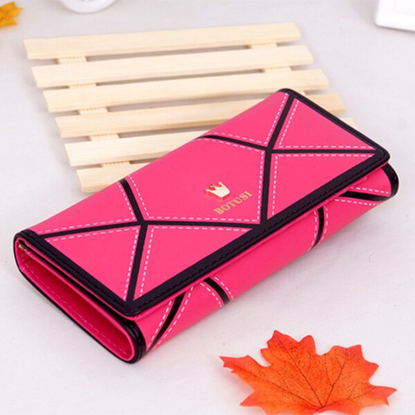 Marka markowa skóra ekologiczna portfele damskie geometria długa standardowa torebka damska torebka moda portfel z saszetką na karty gorący Carteira: róża czerwony