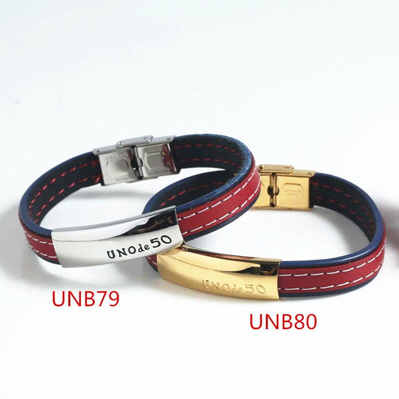 Vrouwen Mannen Zilveren Kleur Goud Rvs Weave Vierkante Uno De 50 Lock Key Zwart Lederen Armband sieraden