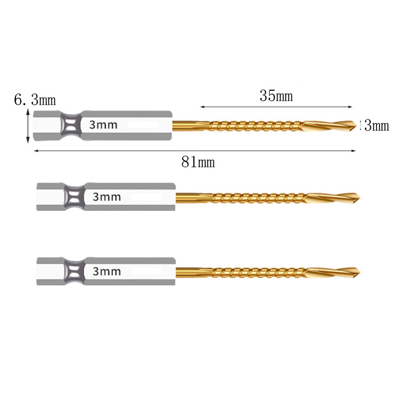 Brocas helicoidales de vástago hexagonal HSS, grifo de corte ranurado dentado, sierra en espiral, sierra perforadora de madera, Metal y plástico, taladro de titanio, 3/6 Uds.: Marrón