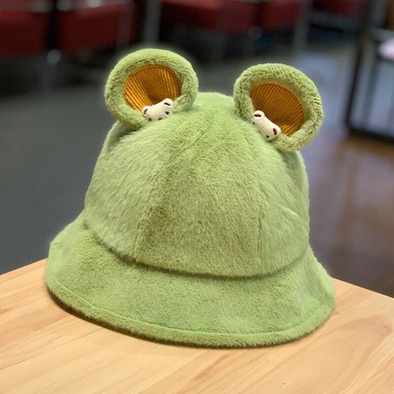 Lovely Fisherman Hat Cute Bear Ear Basin Cap Leisure Soft Sister Solid Color Bucket Cap Outdoor Activities Skiing Hiking