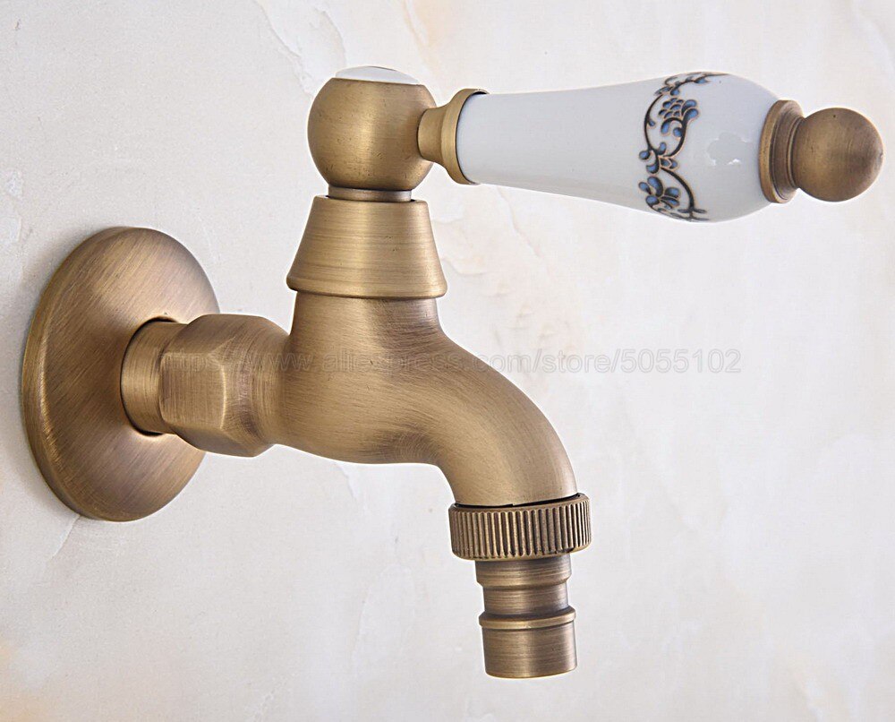 Antique Brass Wall Mount Washing Machine Taps Bathroom Corner Mop Pool Small Tap Outdoor Garden Cold Water Faucet zav320