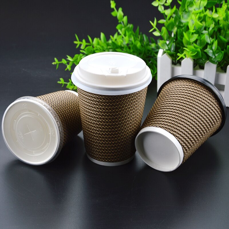 disposable paper coffee cups plaid thickening corrugated milk tea cocoa cup