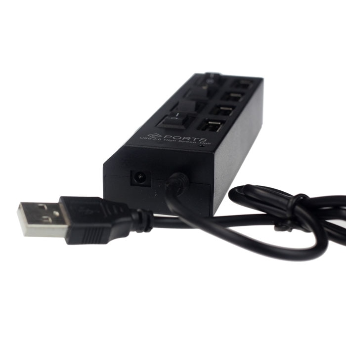 4-port Switch Hub Black USB 2.0 4 Port Power On/Off Switch LED Hub for PC Laptop Notebook Multi USB Port Hub Usb Splitter