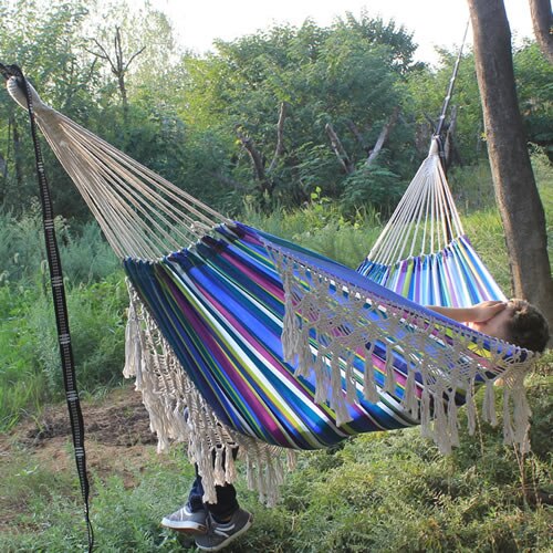 Canvas Hammock Swing Outdoor Camping Trip White Tassel Style Outdoor Furniture: 02
