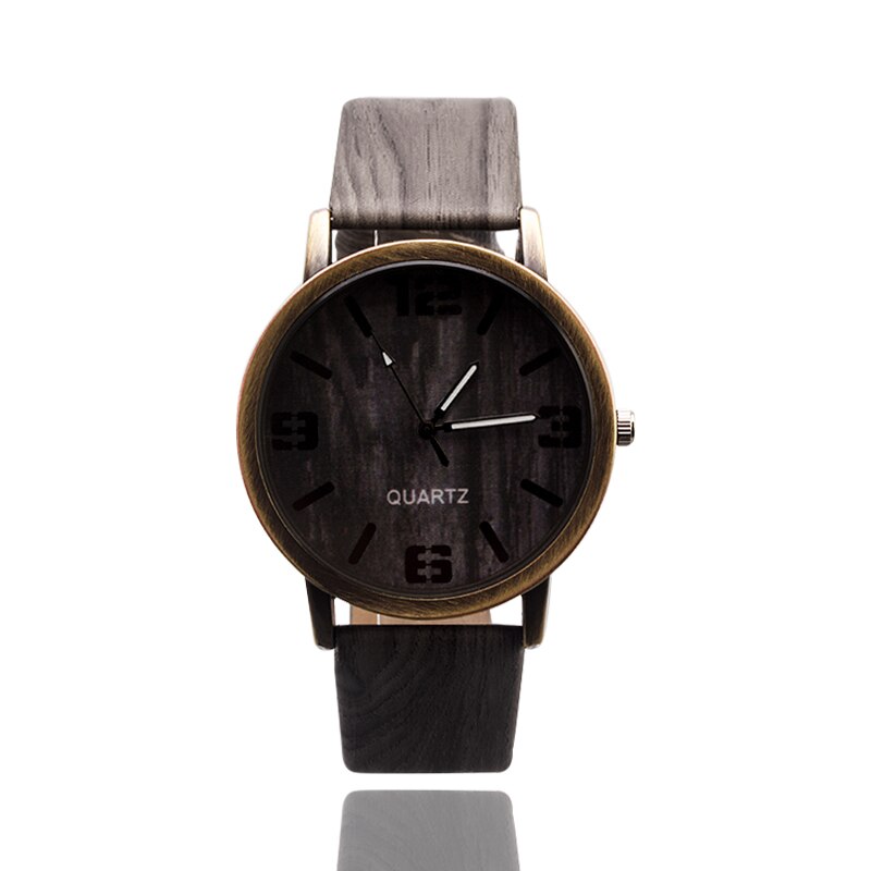 Heren-/dameshorloges met de klok mee, weergave van houtnerf, levensecht patroon, kwartsleren horloge, vrijetijdshorloge, roestvrijstalen wijzerplaat: Houtnerf 1