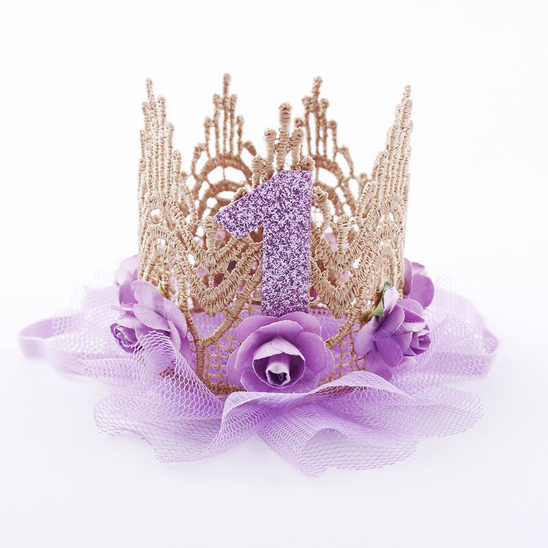 Chapeaux de fête d&#39;anniversaire pour bébé fille, 1 pièce, bandeau couronne de princesse à fleurs pour enfant d&#39;un an, décoration de réception pour bébé, fourniture de fête pour 1er anniversaire: C