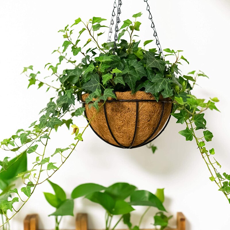 1pc Iron Coconut Half Round Flowerpot Hanging Pots Garden Plant Planter Flower Basket Wall Window Rattan Decor Pot
