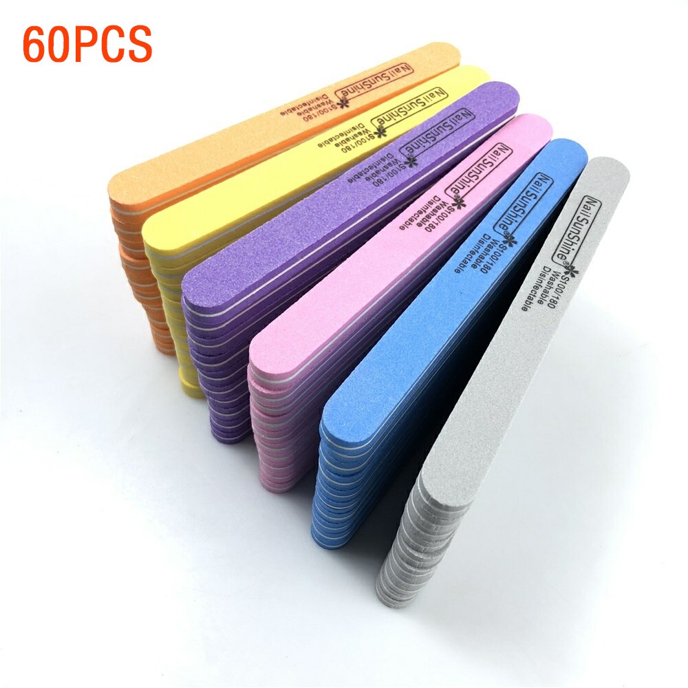 60Pcs Nail Files Nail Buffer 100/180 Double Side Grit Buffing Sanding Nail Makeup Tools Spong Nail File Women Salon: 60PCS-Mixed pack