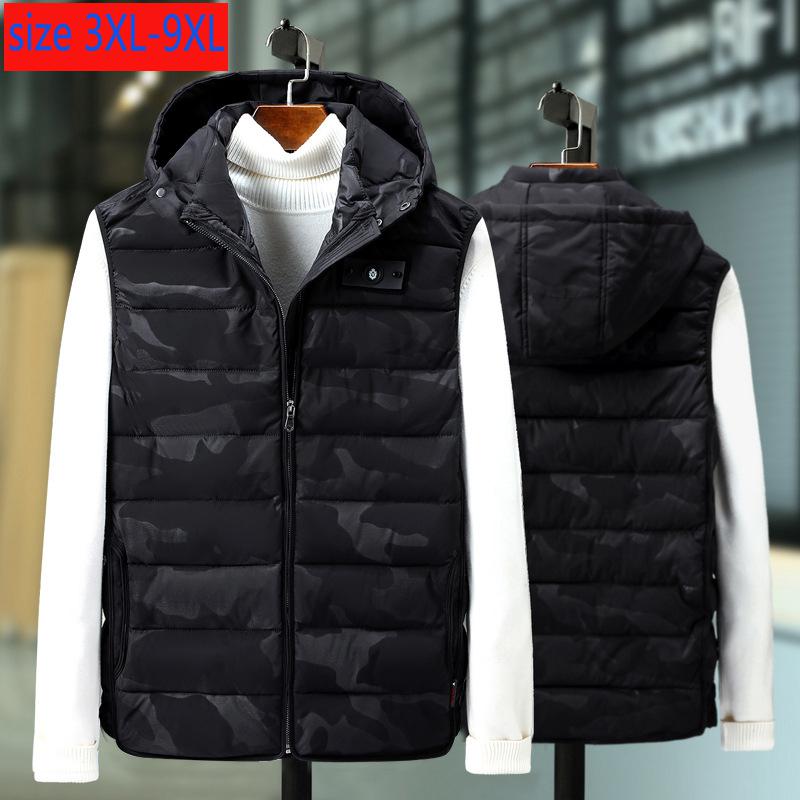 Nouveauté rembourré coton gilet hommes automne hiver décontracté imprimer lâche sweat à capuche sans manches hommes gilet grande taille XL-6XL 7XL 8XL 9XL: black 1 / XL