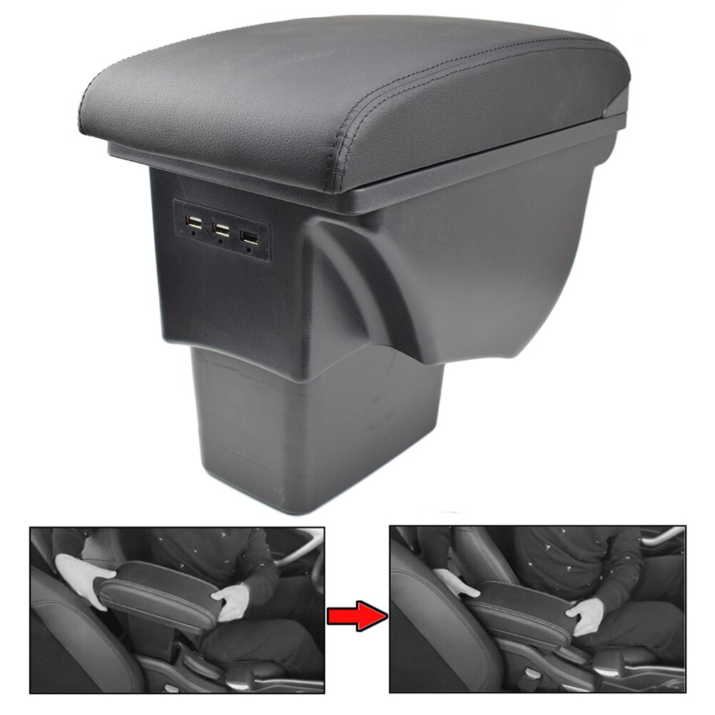 Black Leather Center Armrest For Kia Soul USB Storage Box Modification Function Pad Parts