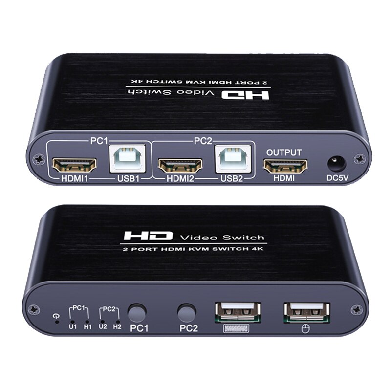 Oullx  hd 4k hdmi usb kvm switch pc deling tastatur mus hurtigtast skriver plug and paly out usb box video display switch splitter