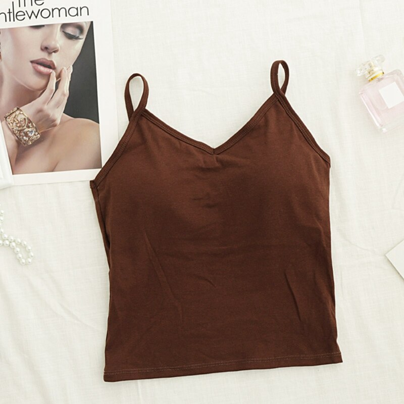 Women Cotton Basic Camisoles Female Cozy Spaghetti Strap Sexy Back Camis Solid Color Ladies Comfy Underwear: Auburn