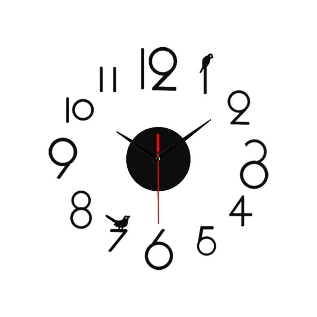 25# Frameless DIY Wall Mute Clock 3D Mirror Surface Sticker Home Office Decor 12-hour Display Wall Clock With Time Mark: Black 