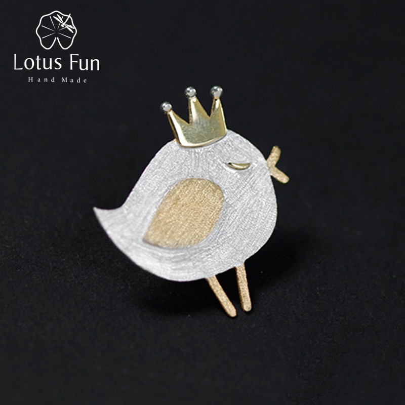 Lotus sjov ægte 925 sterlingsølv naturlige håndlavede fine smykker dejlige prinsesse fugl brocher nål broche til kvinder
