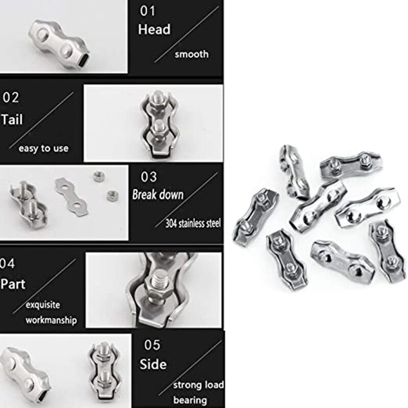 HSCGIN 6PCS M5 X 17mm Stainless Steel Poly Rope Connectors – Splicer Clamps For Electric Fences, Animal Enclosures, And Farm Fencing