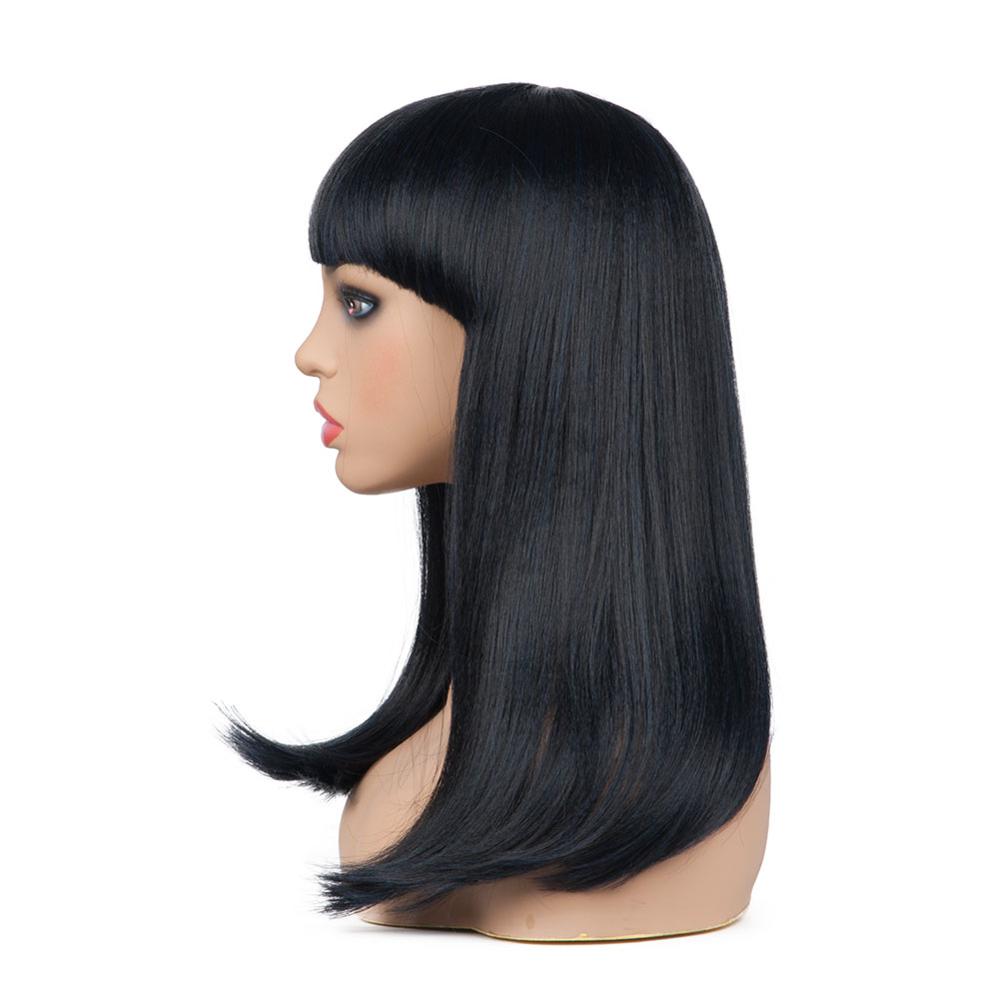 Whosale Top Black Straight Bob Style Synthetic Hair Wig With Bangs Lace Front Wigs