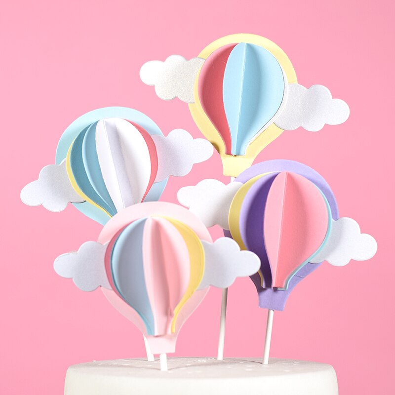 Balloon Cloud Birthday Cake Topper For Birthday Party Decorations: 4pcs hot balloon